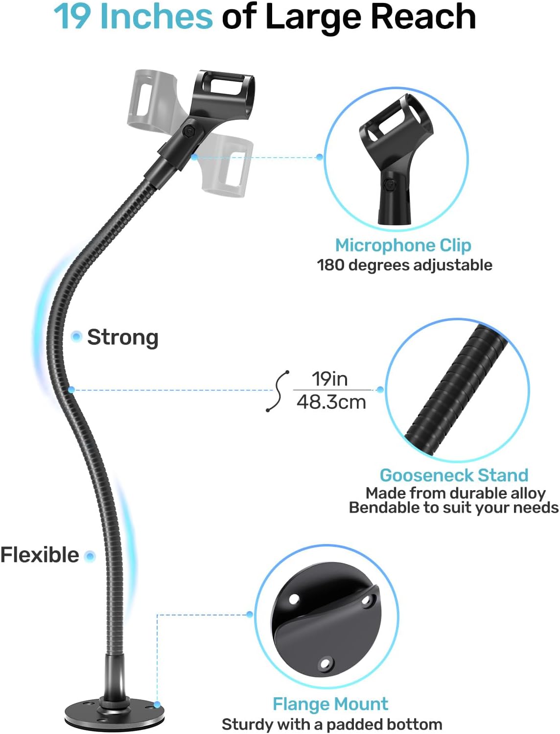 19-inch Gooseneck Microphone Holder + 8 Pcs Mic Stand Adapter Set