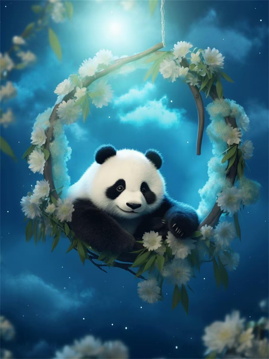 Broderie Diamant Panda 5D Supérieure : Toile Complète 70x90cm en Strass de Résine pour Artisanat d'Art