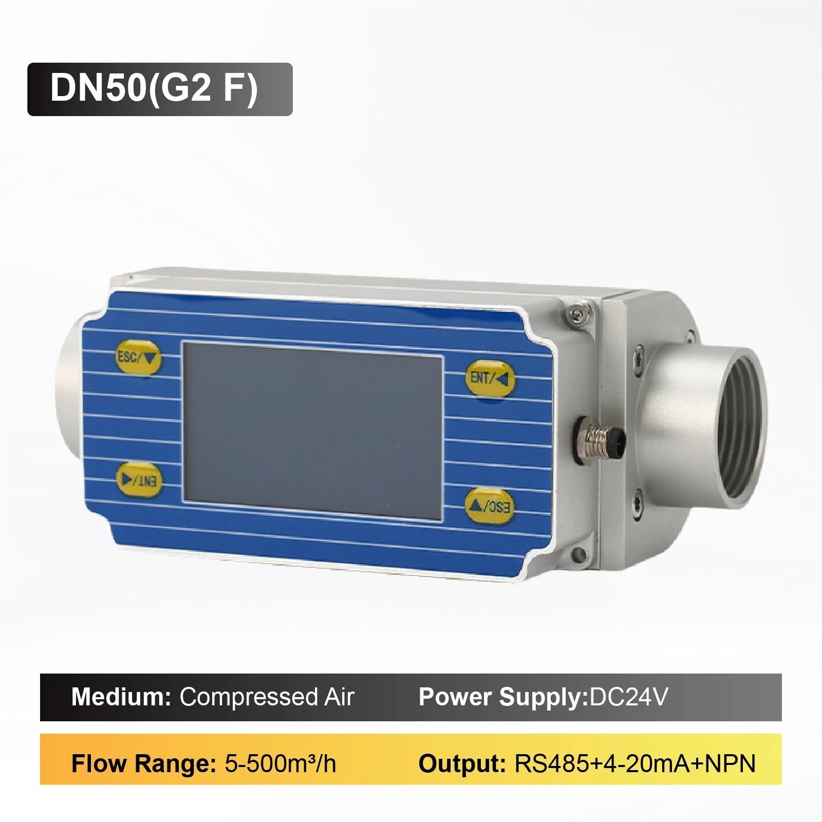 Caudalímetro Ultrasónico Medidor de flujo másico Gas Sensor térmico en línea Digital compacto for uso Industrial Oxyn Hydron helio argón metano propano(DN50)