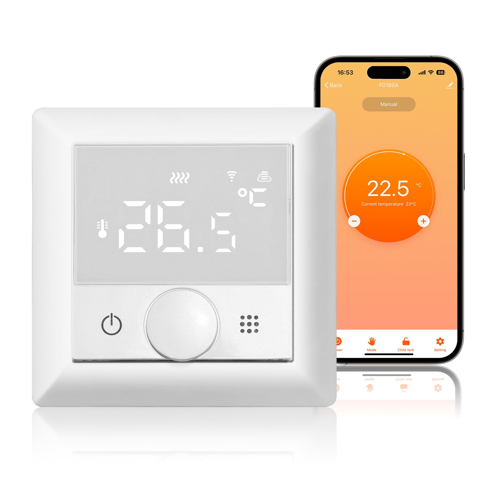 KETOTEK Termostato Digitale Smart per Riscaldamento a Pavimento Elettrico, Cronotermostato WiFi Programmabile 16A, Termostato Ambiente con Sonda, Compatibile con Alexa Comando Vocale