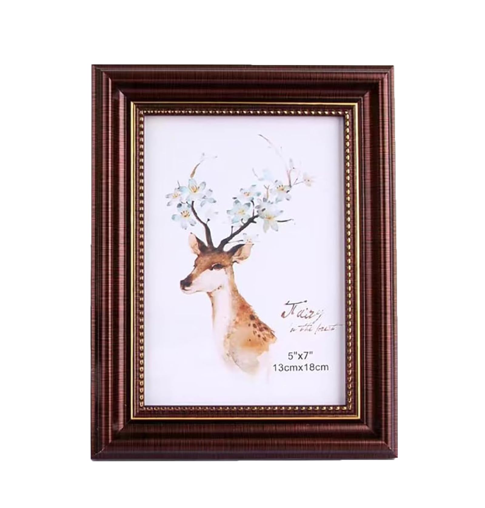 Wooden Photo Frame with Gold Trim, 7x9 Inch Solid Wood Picture Frames with Hook and 5x7 Inch Mat for Wall or Tabletop Display, (Roman Brown)