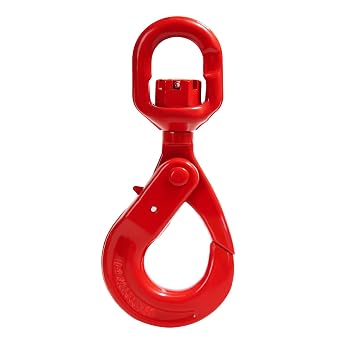 Drop Forged Steel Swivel Self-Locking Hook,Heavy Duty Swivel Safety Hook,7165LB,Forged Steel,Large Swivel Eyes 3/8",High Load-Bearing,Red Spray Paint
