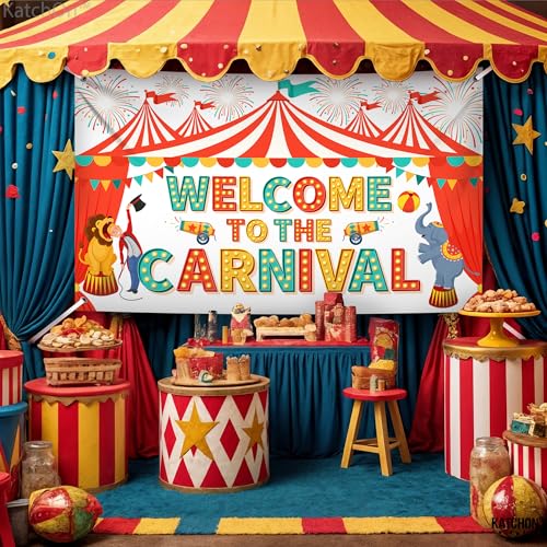 Image of Welcome To The Carnival Banner - XtraLarge 72x44 Inch | Carnival Backdrop for Carnival Decorations, Carnival Theme Party Decorations | Carnival Games, Circus Theme Party Decorations, KatchOn