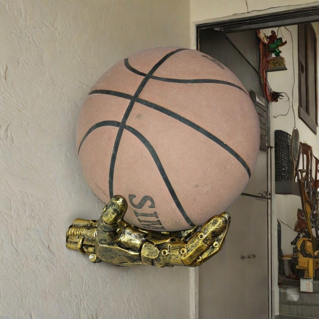 Portapalloni da basket da parete a forma di mano, stile punk meccanico, decorazione da parete artistica, espositore salvaspazio, decorazioni per palloni da basket, espositore per palloni