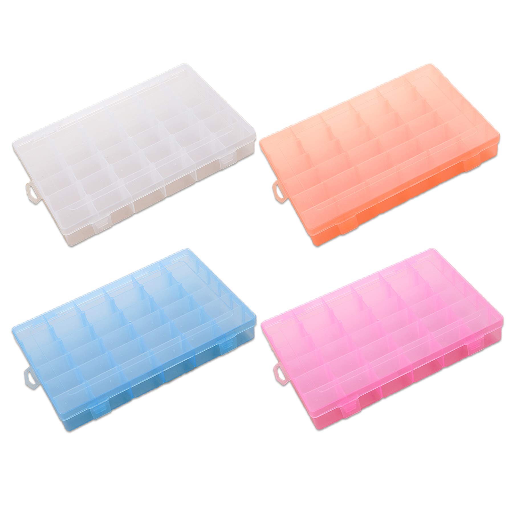 D-buy 36 Grids 4 Colors Plastic Jewelry Box Organizer Storage Container with Adjustable Dividers 10.8 x 6.9 x 1.7 inch (4 Pack, 36 Grids)