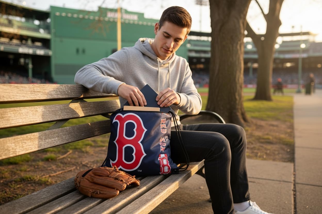 FOCO Boston Red Sox Big Logo Drawstring Backpack with 2nd Zippered Pocket – Limited Edition Sox Bag – MLB Gear – Show Your Team Spirit with Officially Licensed Boston Red Sox Fan Gear