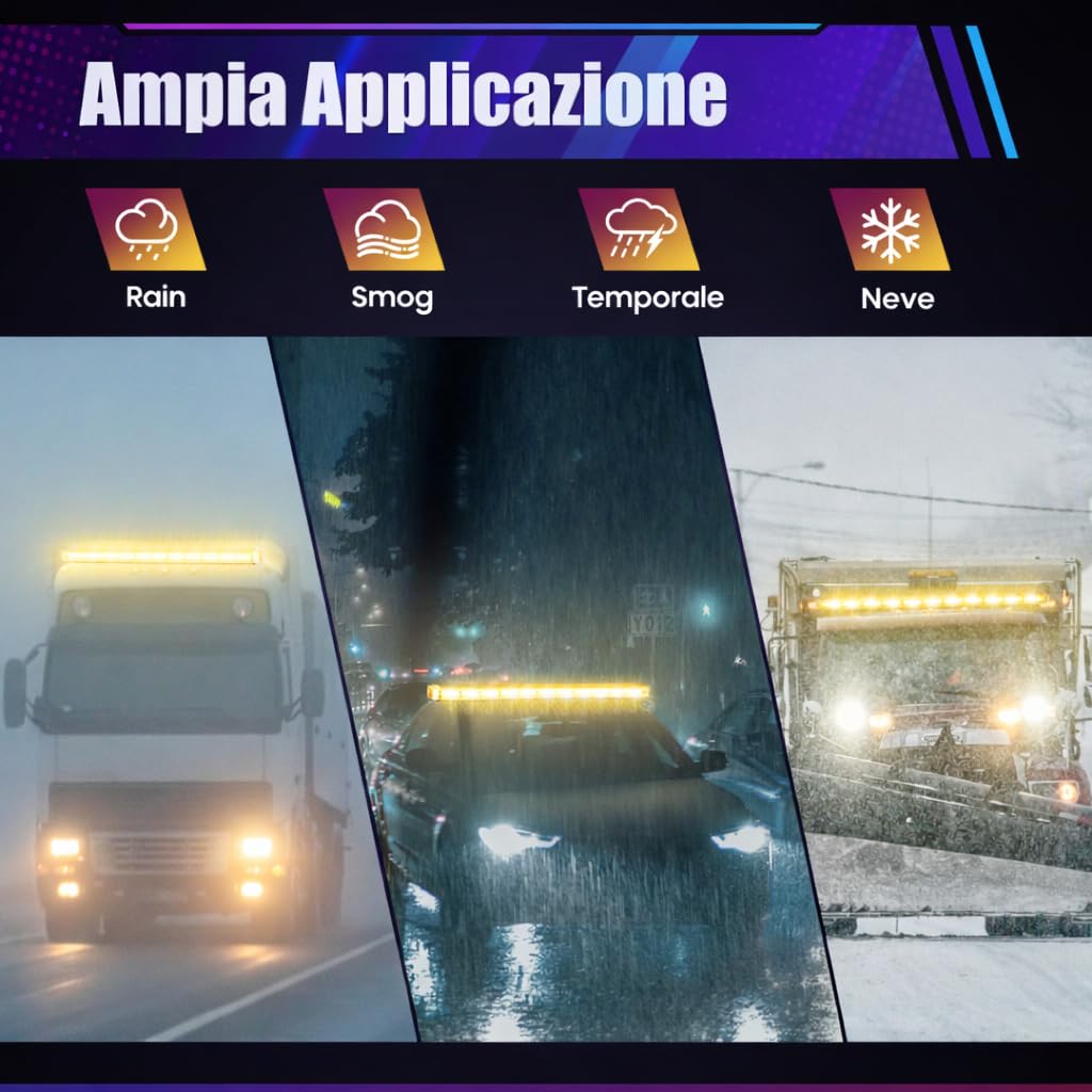 Barra di segnalazione a LED, 1310 mm, fascio luminoso 96 W, AC12-24 V, luce di segnalazione, luce lampeggiante di emergenza, per camion, tetto, colore giallo