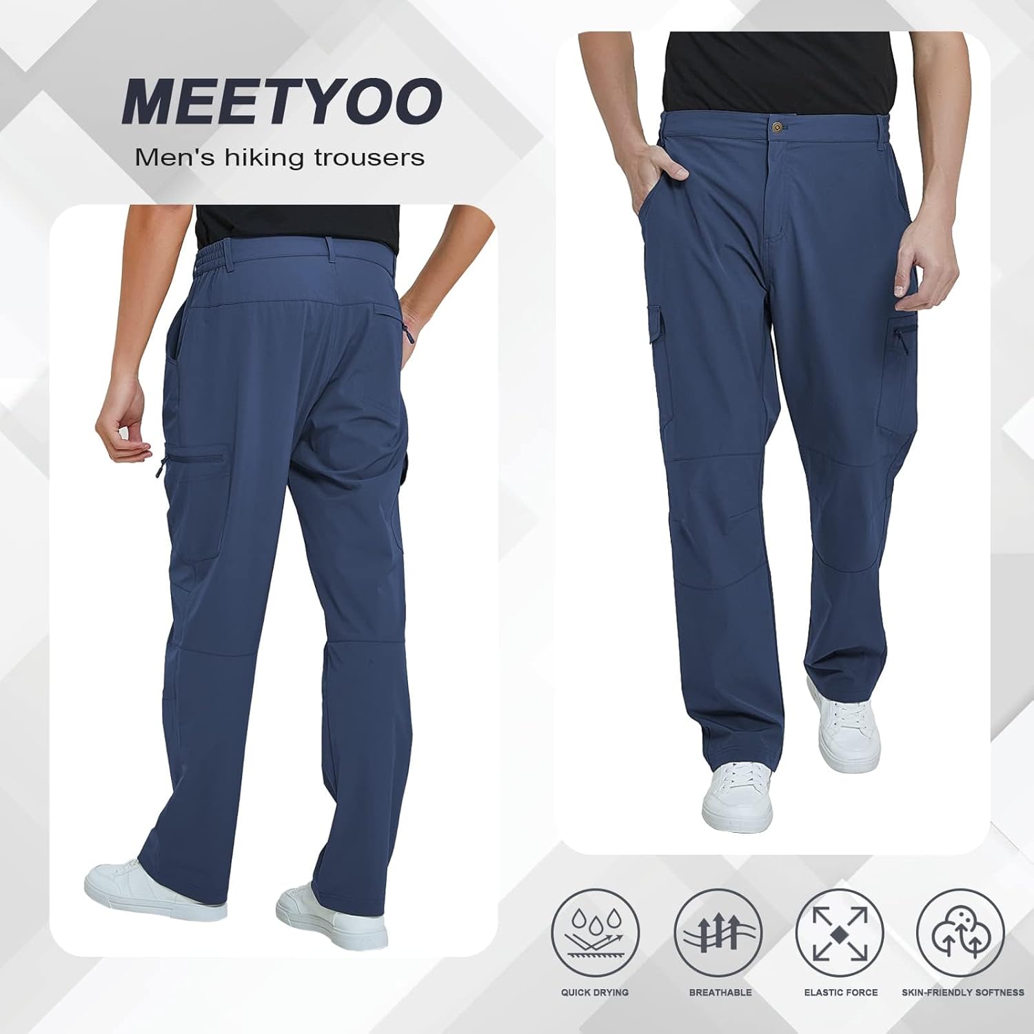 MEETYOO Mens Men's Hiking Cargo Pants Waterproof Tactical Lightweight Stretch Camping