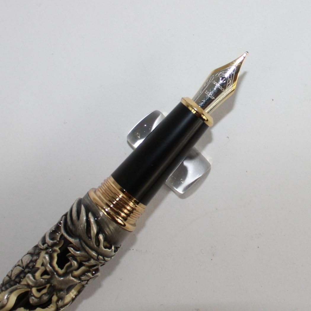 Gullor Fountain Pen Dragon/Loong & Phoenix antique silver medium fountain pen screw cap - Image 5