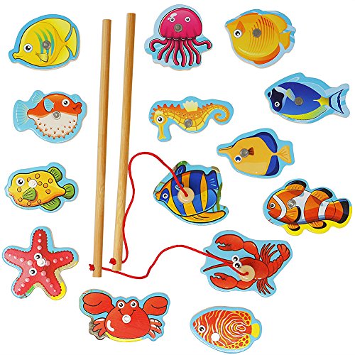 Lewo 14-Delig Magnetisch Visspel Educatief Speelgoed voor Basisvaardigheden Houten Bad Vloer Puzzel Visspeelgoed voor… - Afbeelding 4