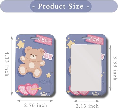 Miniatura 4 de 2 Pcs Kpop Photocard Holder Keychain With Cute Bear Bunny ID Badge Holder and Reel - Stationery for Back to School Student Bus Card Pendant (Blue)