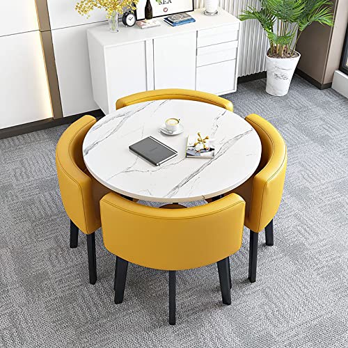 Juego de mesa de cocina redonda moderna con 4 sillas de tela, ideal para oficina en casa, 90 x 90 x 75 cm, ahorro de muebles