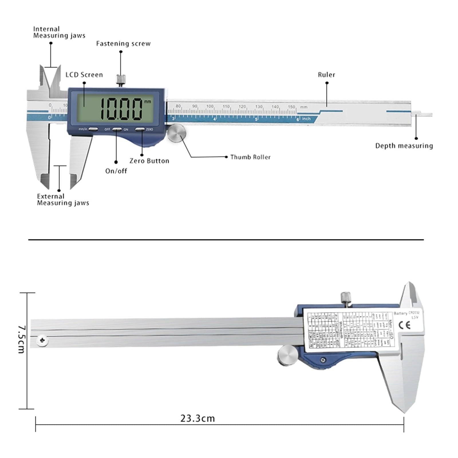Calibrador digital IP 54 resistente al agua 150 mm Calibre de 6 pulgadas Herramienta de medición de calibrador a vernier de metal