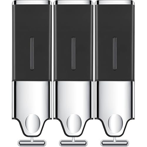 3-in-1 Quadrate Dispensers for The Shower,Shower soap Dispenser,Conditioner Dispenser, Shampoo Dispenser,No Drilled Wall Mounted Distributor,Hotel,Bathroom,Home (Triple, Black)