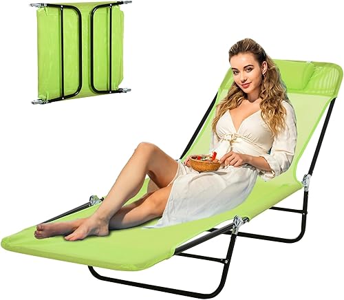 Miniatura 8 de Silla de bronceado resistente 3 en 1 con agujero para la cara Sillas de salón plegables ajustables de 5 posiciones Silla de playa portátil