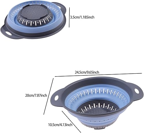 Vista 2 de Sevenfly 1 colador plegable, colador plegable, colador de cocina que ahorra espacio, colador plegable de silicona de grado alimenticio con asa, Azul