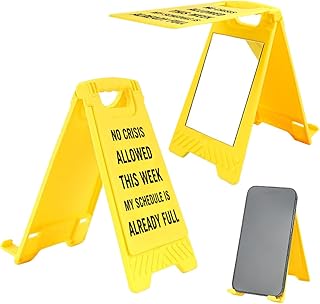 Funny Office Desk Accessories,(No Crisis Allowed This Week) Office Cubicle Decor,Desk Decor,Phone Holder Mirror Acrylic Table Signs, Team Gag Gifts for Coworker Employee Boss Lady Leader Director HR