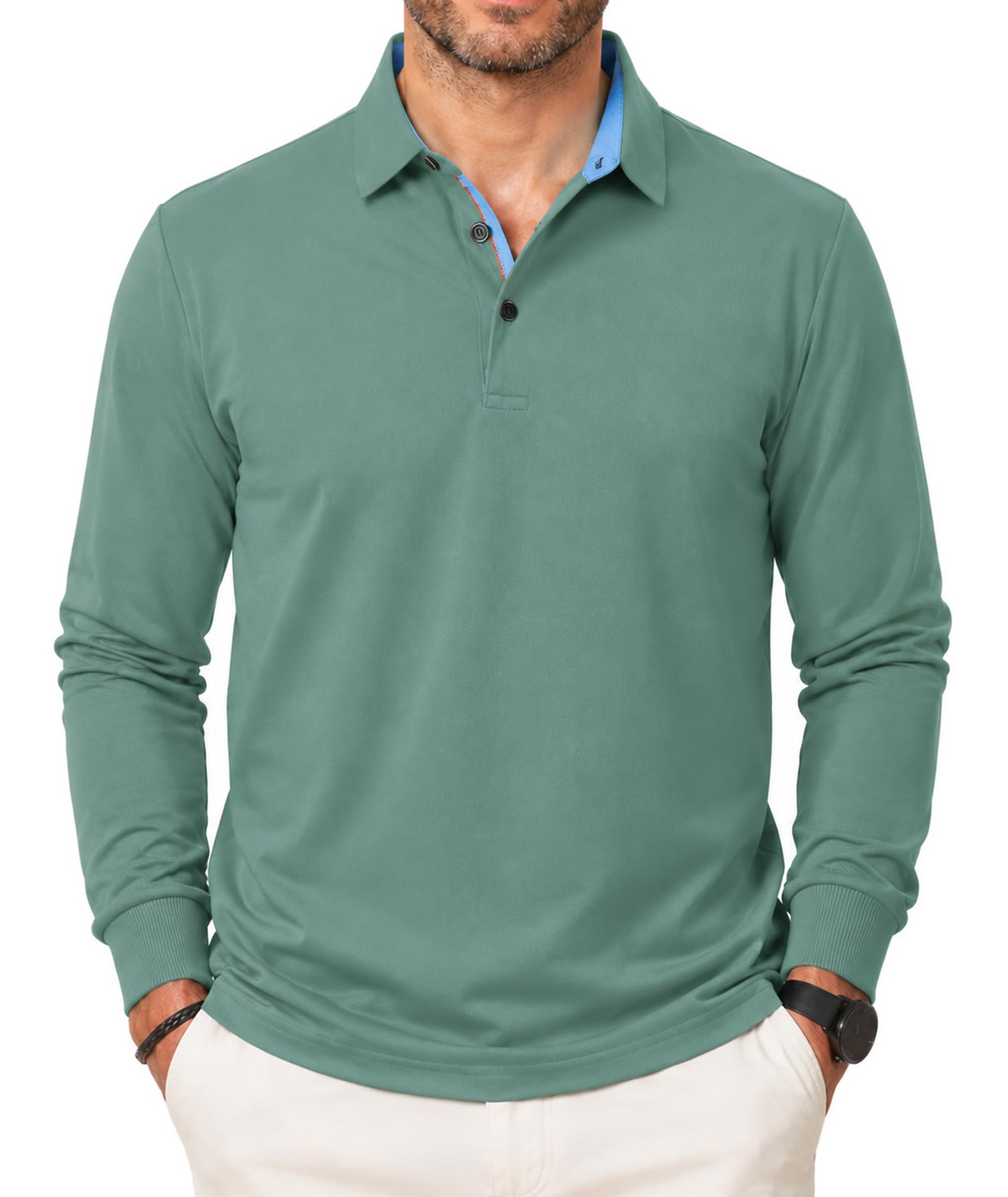 zitysport Polo Uomo Manica Lunga Traspiranti Asciugatura Rapida Camicie a Maniche Lunghe Uomo Camicie Estive Bottoni Uomo Camicia Sportiva Casual Basic Regular Fit Golf Polo Shirt