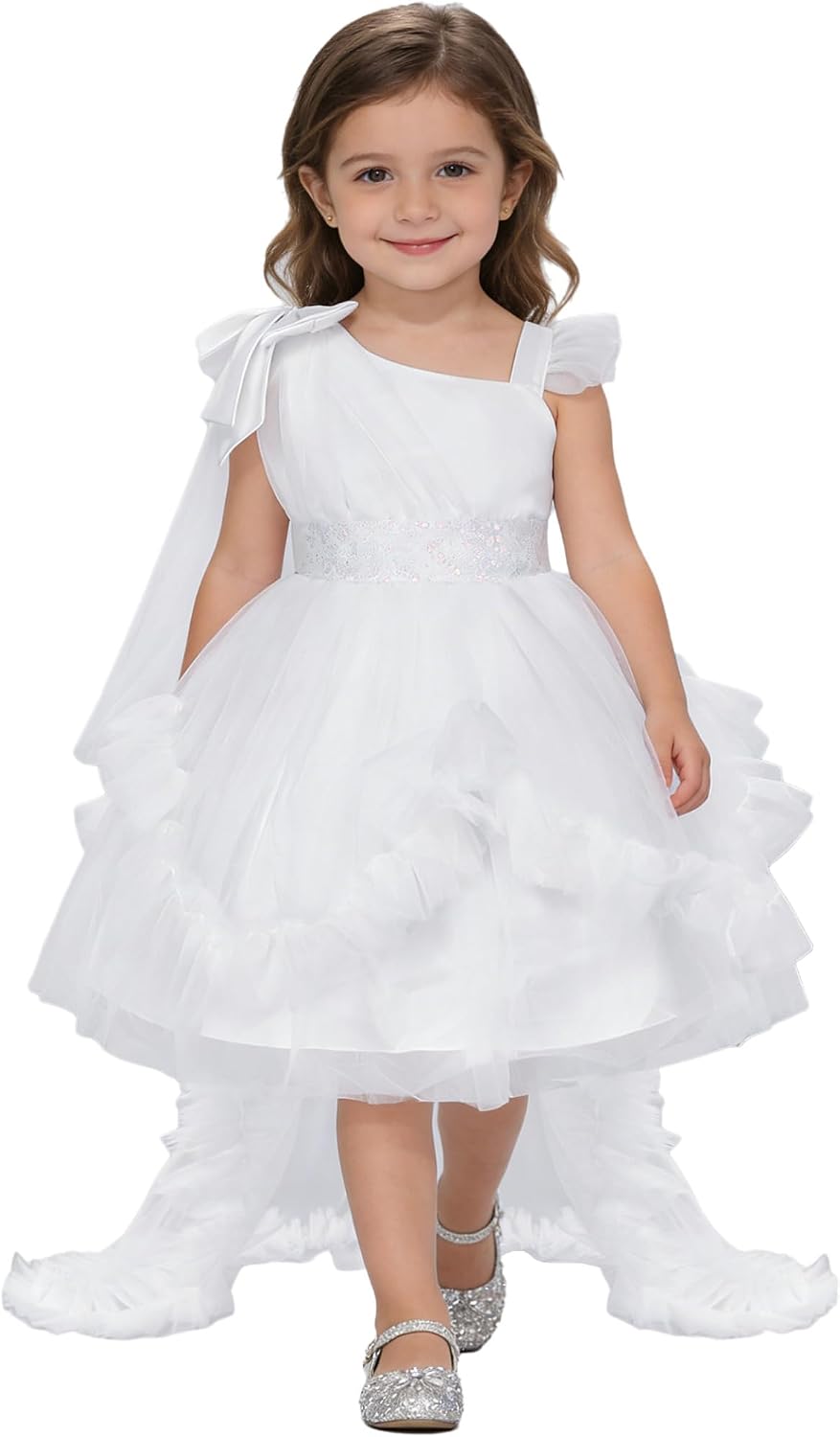 Baby Girls Flower High Low Dress 1st Birthday Christening Party Wedding Pageant Baptism Tutu Gown