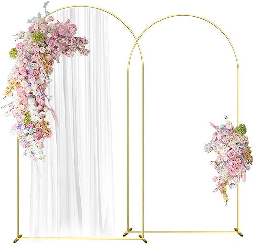 Miniatura 15 de Soporte de telón de fondo de arco de boda de 7.2 pies, soporte de telón de fondo arqueado de globo de boda dorado marco de arco cuadrado para fiesta