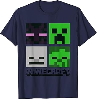 Minecraft Creeper Enderman Ghast Zombie Pixel Art Faces T-Shirt