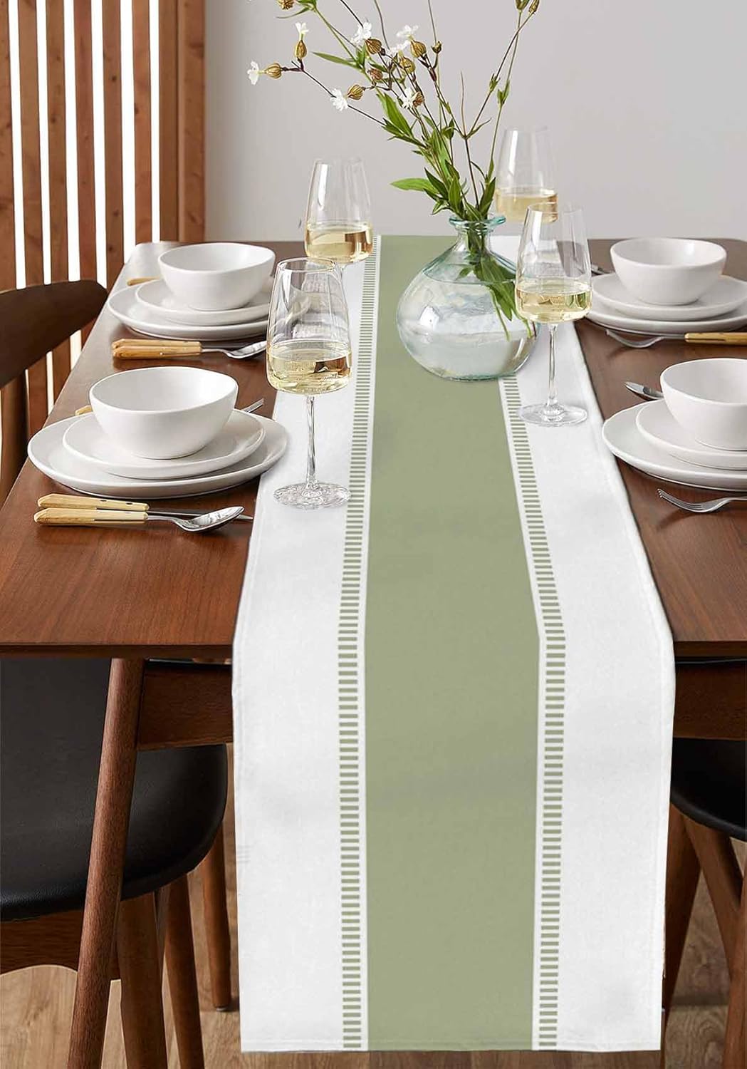 Sage Green Stripe Table Runners 36 inches Long, Linen Boho Table Runner Farmhouse Dresser Scarves,Decortaive Table Runner Cover for Dining Coffee Table Holiday Party Wedding - Image 4