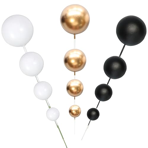 Miniatura 3 de Gyufise 30 piezas de adornos de bolas de oro blanco y negro, mini globo para cupcakes, bola de espuma para decoración de pastel de boda,
