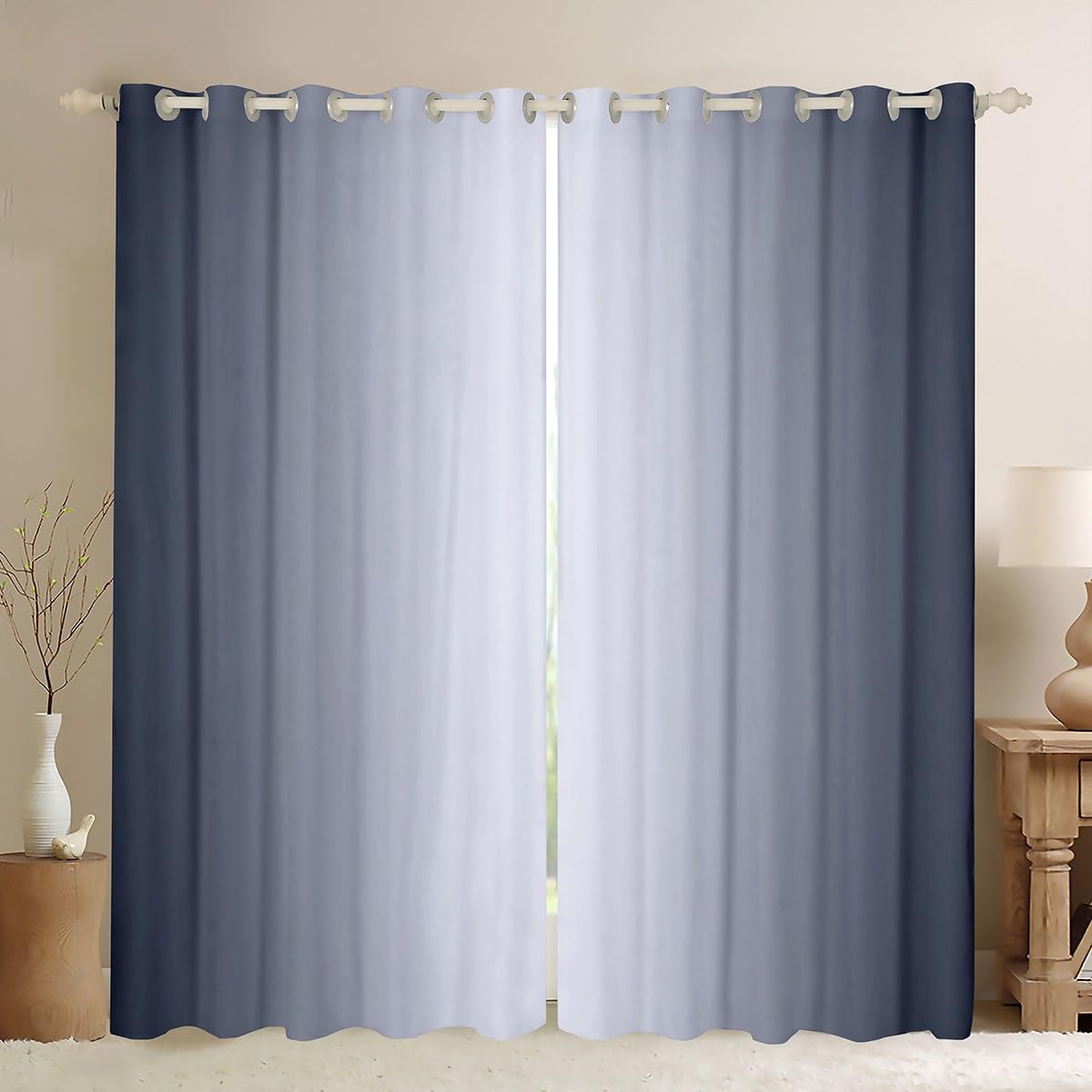 Homemissing Sliver Darkening Drapes Ombre Grey Curtains for Bedroom Living Room for Kids Decor Gradient Style 30%-50% Blackout Curtains Abstract Window Treatments W66*L90