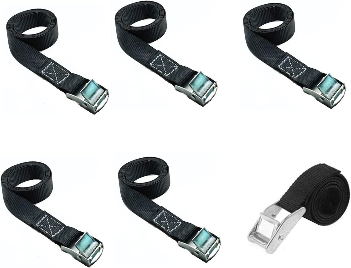 600 lbs Capacity 2 Ft x 1 Inch Ratchet Strap, Heavy-Duty Adjustable Lashing Tie Strap, Zinc Alloy Lock, 6-Pack Black