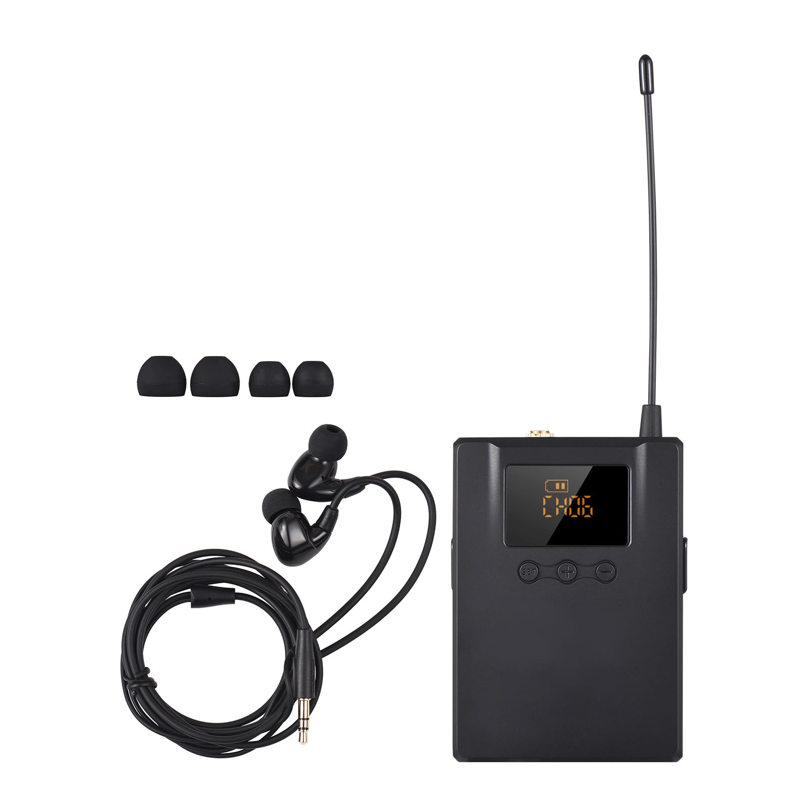 Domary Odbiornik Typu Bodypack UHF ze Słuchawkami Dousznymi Cyfrowy Wyświetlacz LED Bezprzewodowa częstotliwość 520–600 MHz do Monitorowania Sceny Instrumentalnej i tłumaczeń
