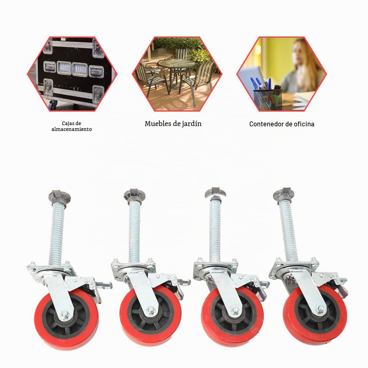 Ruedas para andamios 150mm 4 piezas Juego de ruedas de transporte Ruedas giratorias para andamios Pie de rodillo con husillo Ruedas giratorias con freno Capacidad de carga 500kg, Giratorias 360