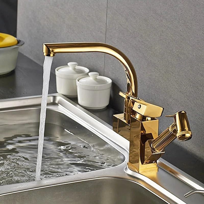 VELORE Golden Premium Kitchen Pot Filler Faucet - Pull-Out Mixer Tap with Hand Bidet Sprayer, Hot/Cold Water Control