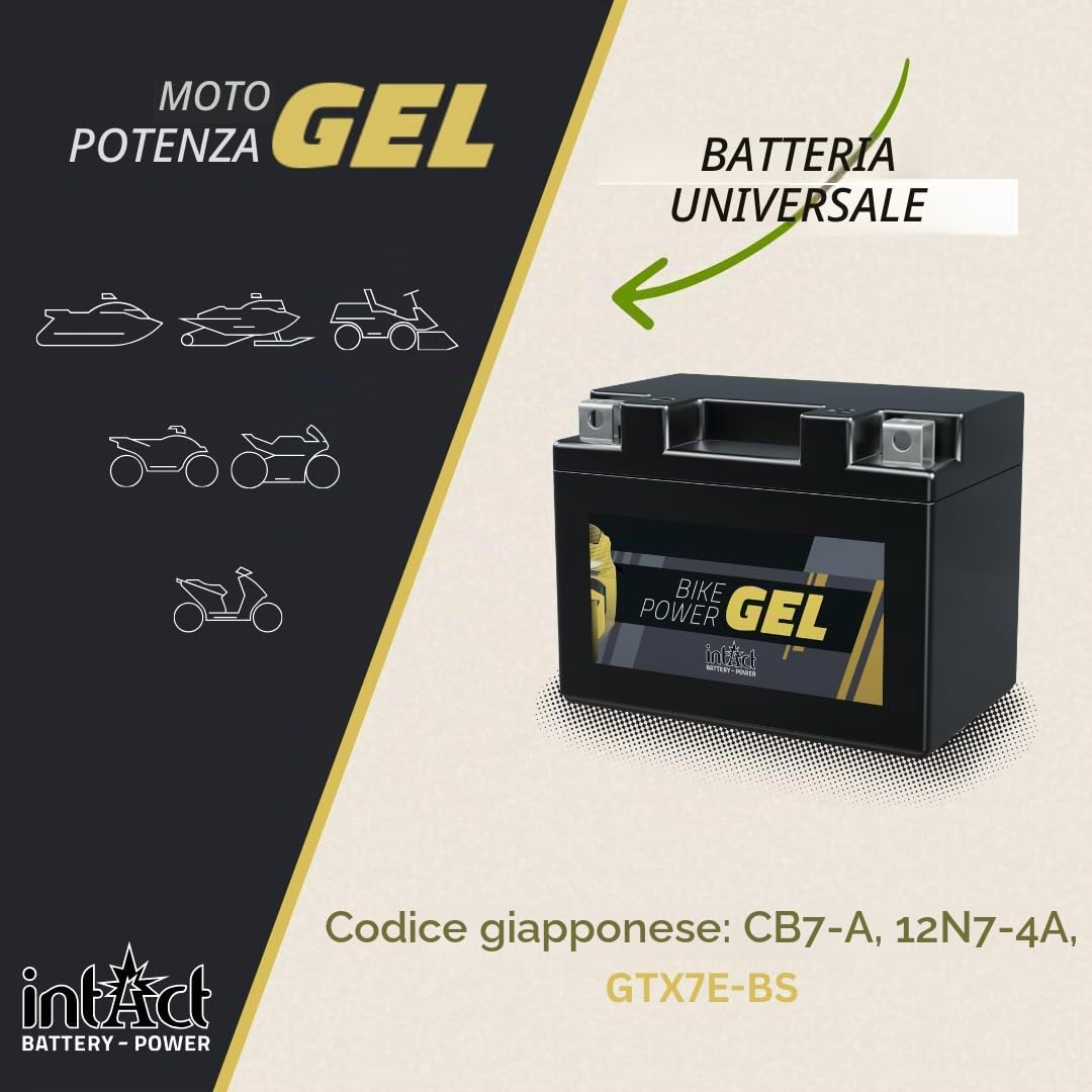 intAct - BATTERIA MOTO IN GEL Bike-Power GEL12-7-A. Sostituisce YB7-A, 12N7-4A. Batteria moto 12V 8Ah 130A. Dimensioni: 137x76x134mm. Con fino al 30% in più di potenza di avviamento.