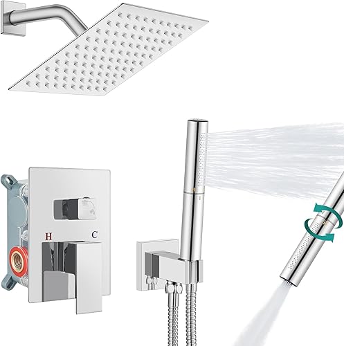 Miniatura 10 de Aolemi Sistema de ducha negro mate de 12 pulgadas, montado en la pared, cuadrado de alta presión, cabezal de ducha de lluvia con grifo de ducha de