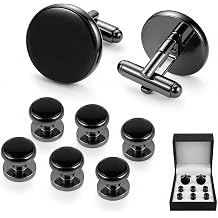 Men's Tuxedo Cufflinks and Studs Set, Stainless Steel Formal Shirt Accessories, Black French Cuff Cufflinks and Studs for Wedding, Business, Anniversary, Black Tie Events
