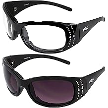 Marilyn 2 Plus Padded Motorcycle Glasses for Women 4 Pair w/Clear Smoke Driving Mirror and Blue Mirror Lens
