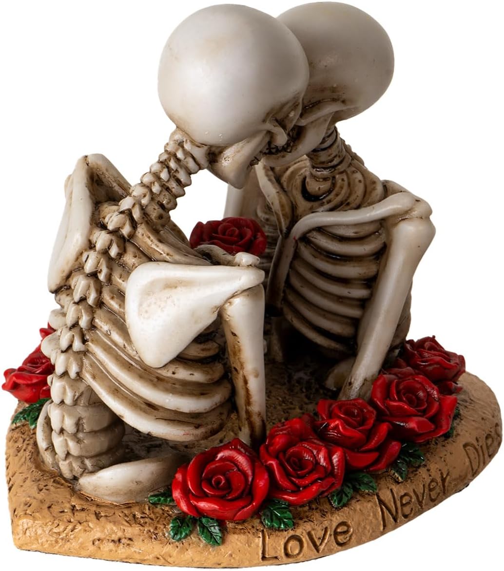 Pacific Giftware Til Death Do Us Part Skeleton Couple Figurine Love Never Dies Rose Statue Ideal for Wedding or Gothic Home Decor 4.3" Tall
