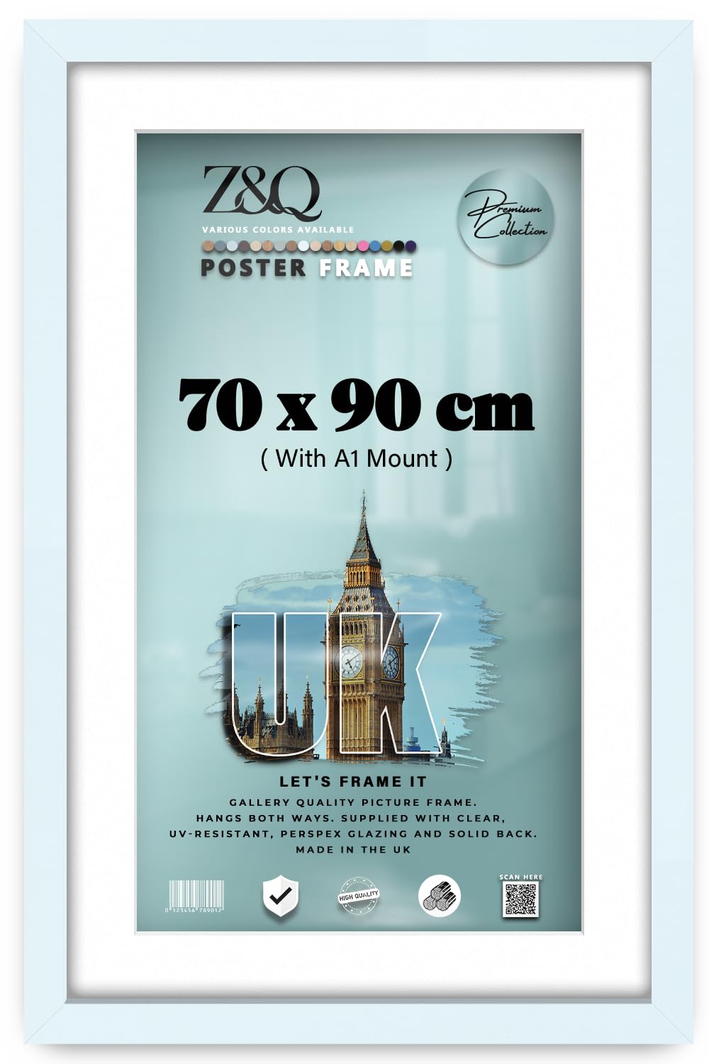 Z&Q - Rectangle Classic Black MDF Wood Finish (90 x 70 cm) Frame for Posters with A1-(59.40 x 84.10 cm) White Mount Eton Wood 36 x 28 Inch For Art Gallery, Home Décor [ White ]