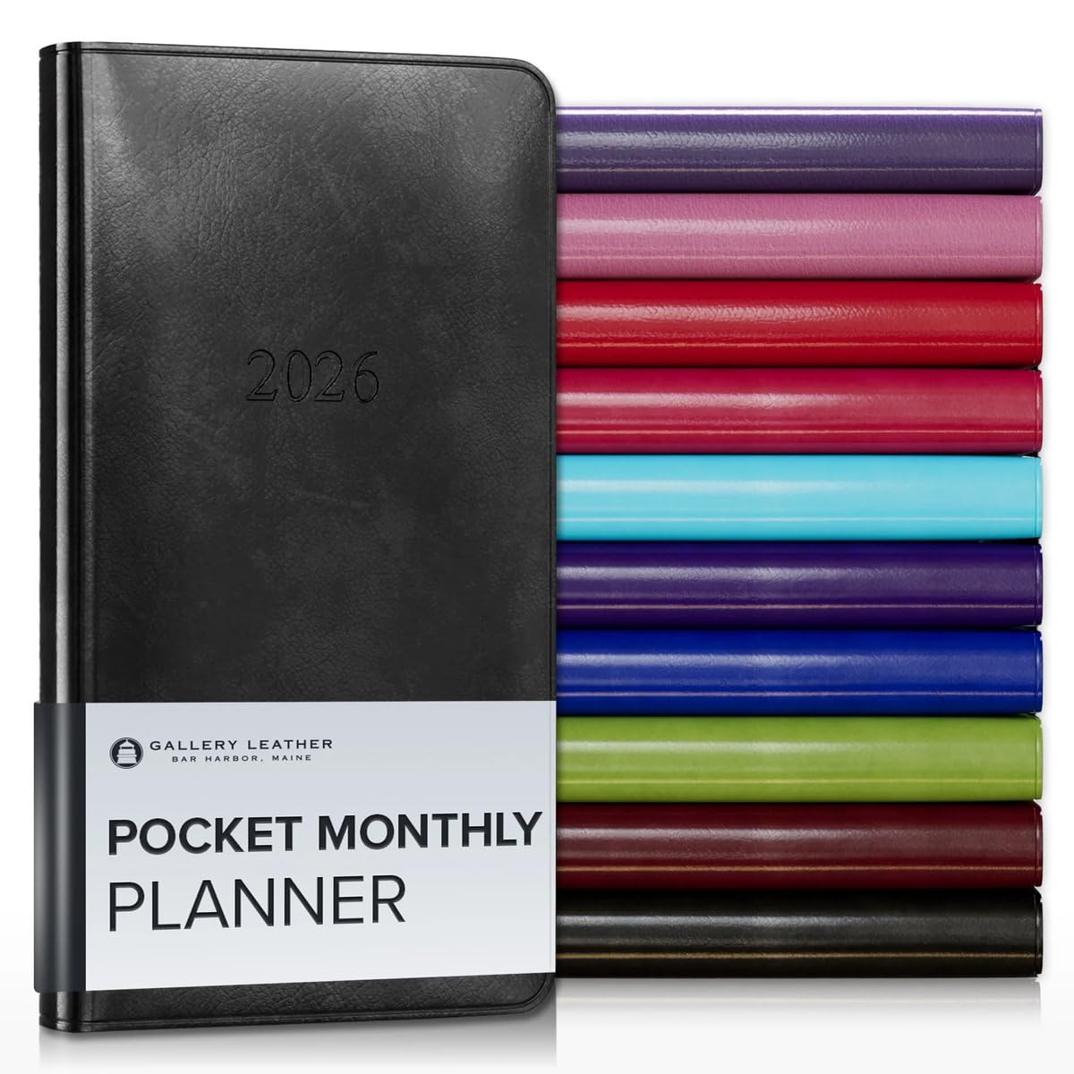 Gallery Leather Pocket Monthly Planner 2025-2026, Elegantly Bound Calendar Planner and Notebook with Stylish Gold-Gilded Page Edges, 18 Months -