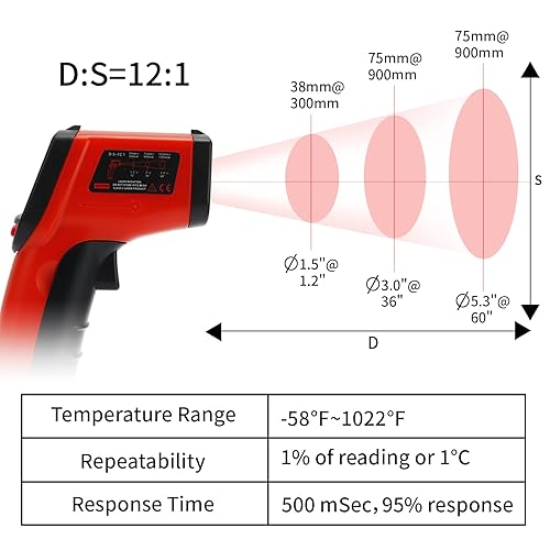 Miniatura 4 de MEASUREMAN Termómetro infrarrojo (no para humanos), pistola de temperatura de tamaño estándar, termómetro láser digital sin contacto, 58752(-58.0 F