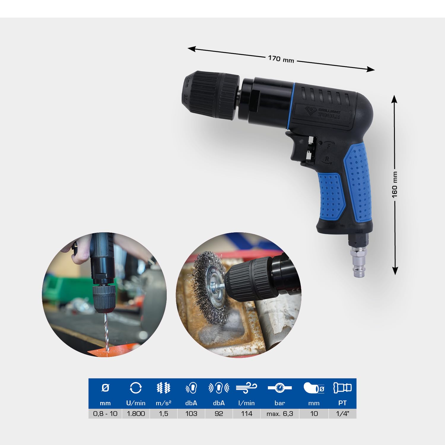 BRILLIANT TOOLS BT160704 Druckluft-Bohrmaschine [Powered by KS TOOLS]