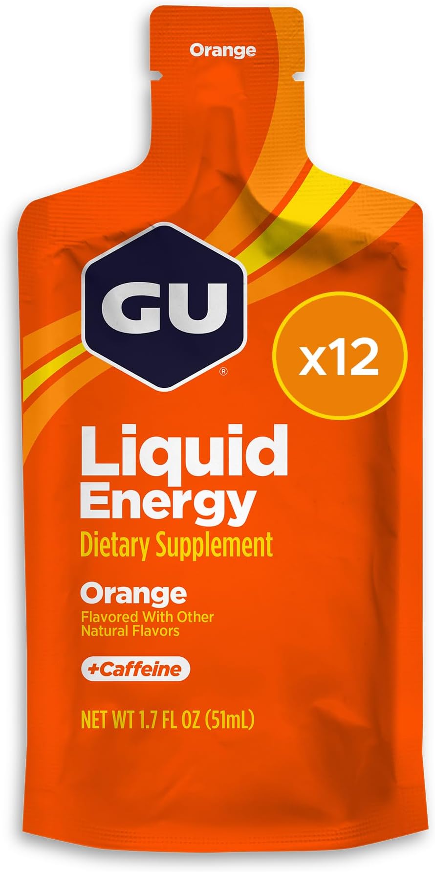 Energy Liquid Energy Gel with Complex Carbohydrates, Vegan, Gluten-Free, and Dairy-Free On-the-Go Energy for Any Workout, 12-Count, Orange
