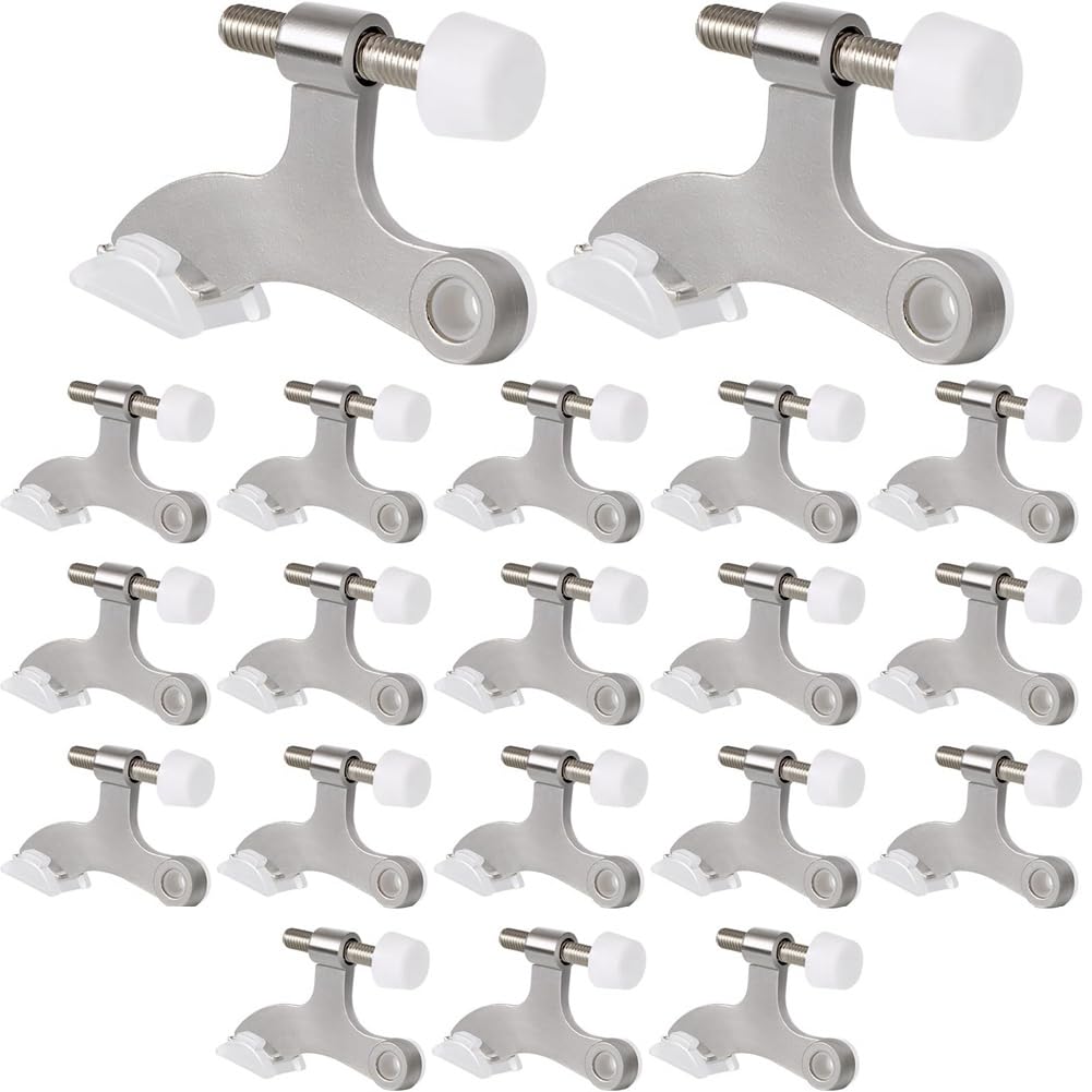 Hopbucan Silver 20Pack Hinge Pin Door Stops Satin Brushed Door Stopper Adjustable Heavy Duty Hinge Door Stopper With Rubber Bumper Tips