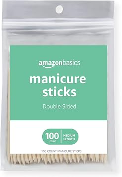 Amazon Basics Double Sided Manicure Sticks for Nail Care, Cuticle Pusher, Pedicure, Medium Length, Orange, 100 Count