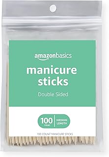Amazon Basics Double Sided Manicure Sticks for Nail Care, Cuticle Pusher, Pedicure, Medium Length, Orange, 100 Count