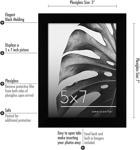 Miniatura 7 de Americanflat Juego de 12 portarretratos de pared de 5 x 7 pulgadas, color negro, madera de ingeniería con plexiglás pulido, formatos horizontal y