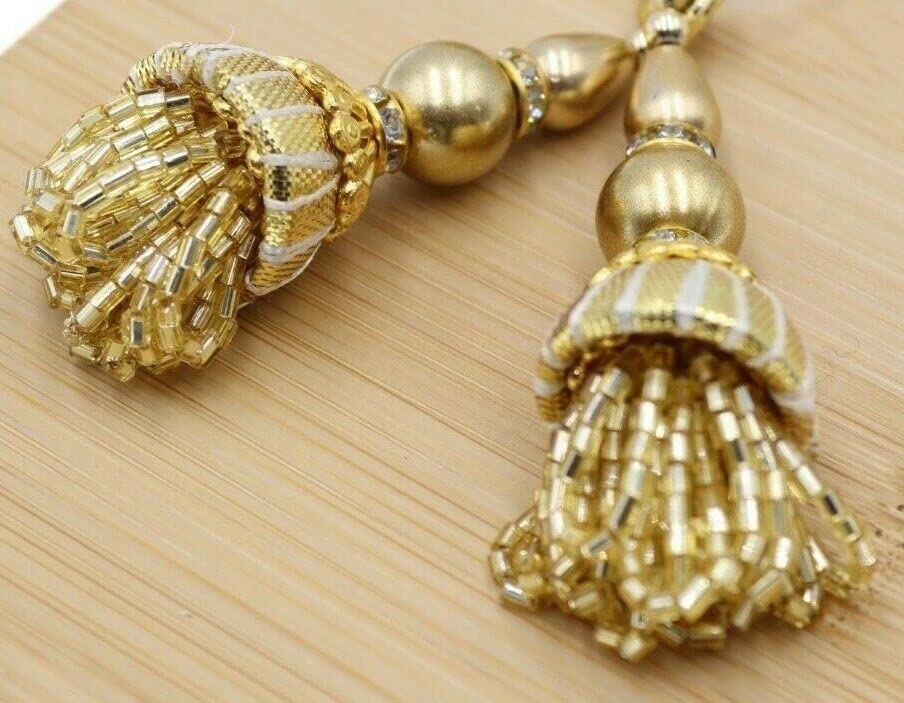 Feathers Creation 1 Pair Indian Tassel for Curtain Edge, Blouse, Lehenga, Wedding Dress Metallic (2 Gold)