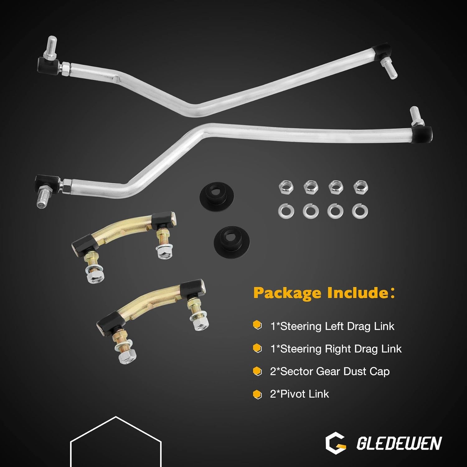 Adjustable LH/RH Steering Drag Link Set With 2 Sector Gear Caps, Fit 436884 436885 & 436887,Compatible with Husqvarna Craftsman AYP Poulan Pro Lawn Mower Replace# 532436884 532436885 532436887