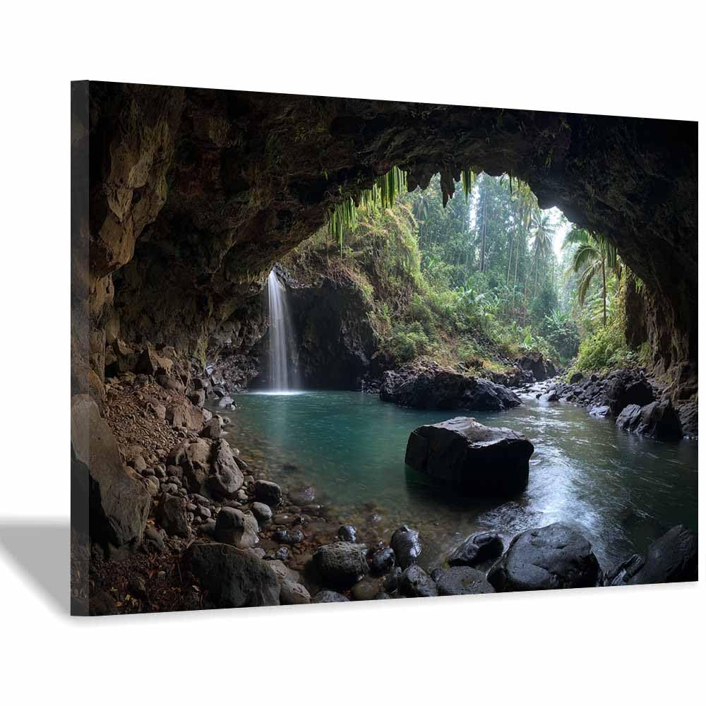 XENIOU Nature Wall Art Cave Waterfall Pool artwork, wall decoration Living Room Bedroom Hallway Stairs Decoration(Multicolor)-70x100cm Framed