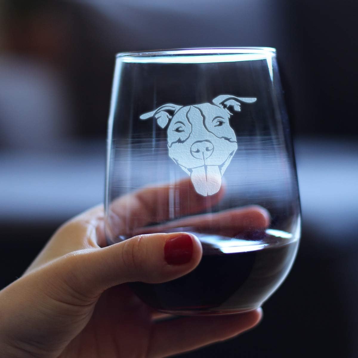 Bevvee Happy Pitbull - Stemless Wine Glass - Cute Pitbull Themed Dog Gifts and Party Decor for Women and Men - Large Glasses - Image 4